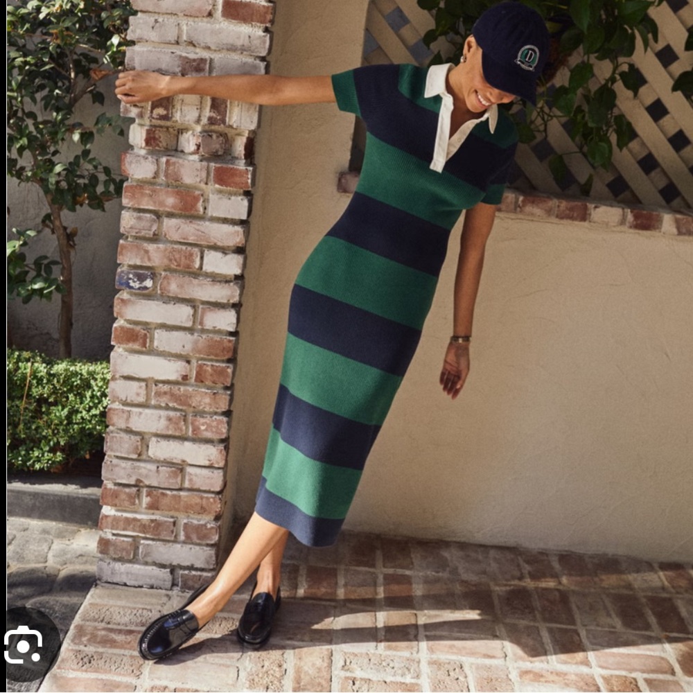 Abercrombie & Fitch Green and Blue Polo Collar Bodycon Midi Dress